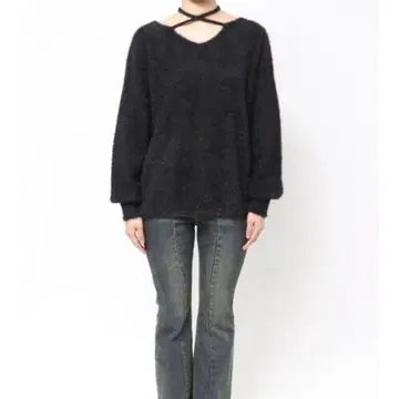 RESEXXY [ ZOZO 한정판 ] 크로스 리본 니트탑 블랙 z068c