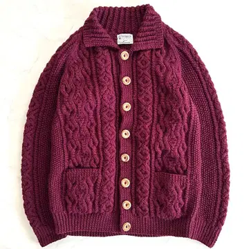 인버아란 3A 럼버 가디건 와인 레드 영국제 핸드 니트