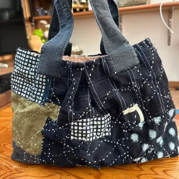 네이비 나염 보로 퀼팅 통통 백