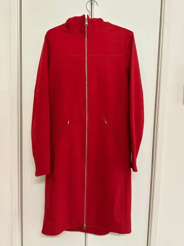 빈티지 빨간색 풀 집업 후드 부착 롱 코트 구제 의류