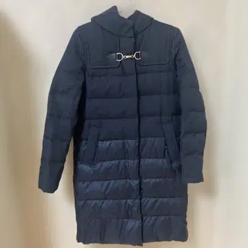 anyFAM 네이비 블루 후드 부착 다운 롱 코트