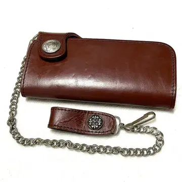 새상품급 소가죽 가죽 롱 지갑 콘 브라운 핸드메이드