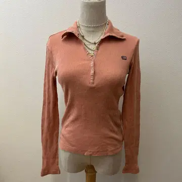 y2k archive 폴로 리브 티셔츠 핑크 계열 성조기 로고