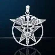 NEBULA: Pentacle With Cadueceus Pendant