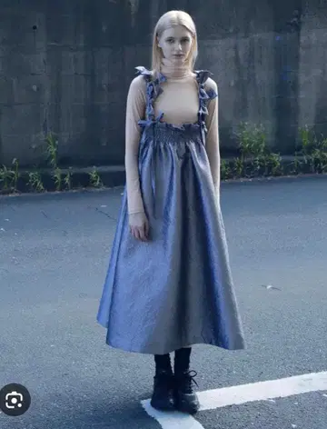 bibiy 스테디셀러 리본 볼륨 자카드 롱 스커트 실버 미사용 새상품