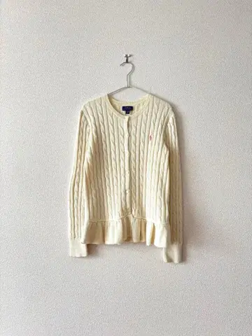 새상품급 랄프 로렌 페플럼 케이블 가디건 화이트 160