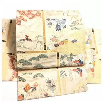 순수 실크 락 오비 후쿠로 오비 크림 학 이중 북 만들기 오비