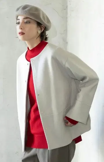 OPAQUE.CLIP 울라이크 멜톤 노카라 코트 사이즈 S