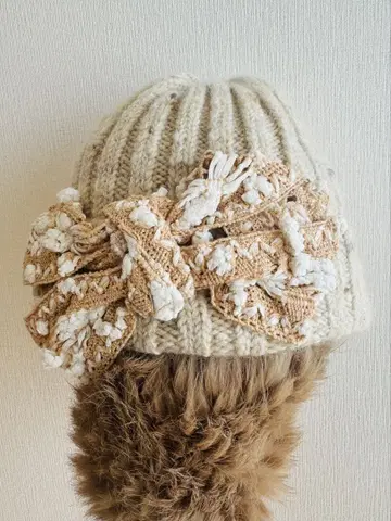 Ca4la 카시라 리본 레이스 니트 모자