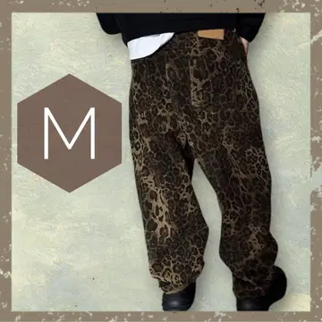 데님 L 사이즈 레오파드 무늬 데님 팬츠 M 사이즈 캐주얼 스트릿