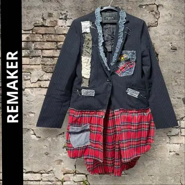 L PUNK 테일러드 스트라이프 구제 의류 리메이크 자켓