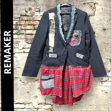 L PUNK 테일러드 스트라이프 구제 의류 리메이크 자켓