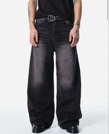 menes 빈티지 블랙 와이드 레그 데님