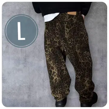 데님 팬츠 레오파드 무늬 데님 팬츠 L 사이즈 그런지 y2k 레오파드
