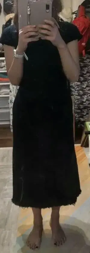 CILFORD 네이비 반팔 무릎 기장 원피스