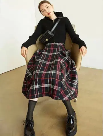 snidel 로빙 체크 미디 스커트 0