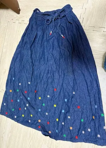 rough 자수 꽃 데님 블루 롱 스커트 청바지 여성용 라프