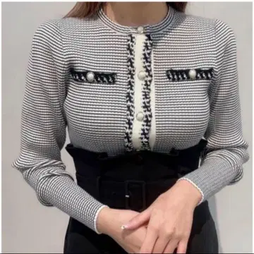 [ 새상품급 ] 부클레 파이핑 리브 가디건