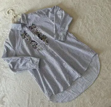 여성용 셔츠 꽃무늬 자수 스트라이프 패셔너블