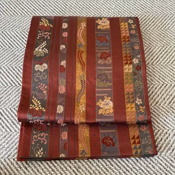 순수 실크 후쿠로 오비 빨간색 그레이