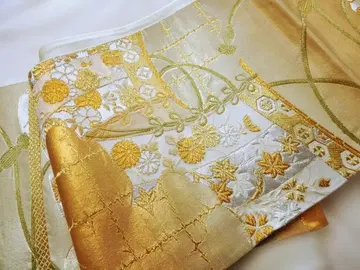 순수 실크 금실이 풍부한 후쿠로 오비 미도리스