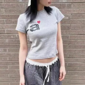 그레이 aeae 하트 로고 T셔츠