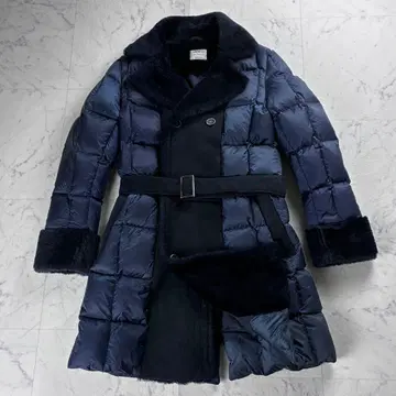 새상품급 엠메티 다운 코트 무스탕 더블 벨트 44 네이비