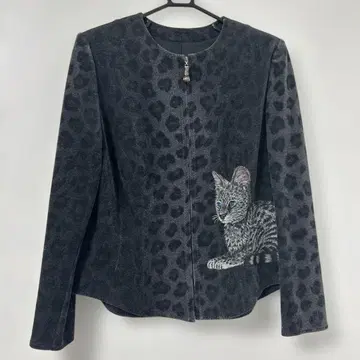 이탈리아 이타리야 11호 가디건 레오파드 무늬 고양이 자수 노카라 자켓