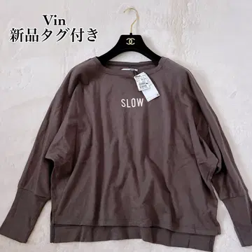 [새상품] Vin 티셔츠 SLOW 로고 F 사이즈 브라운 일본제 야마다야