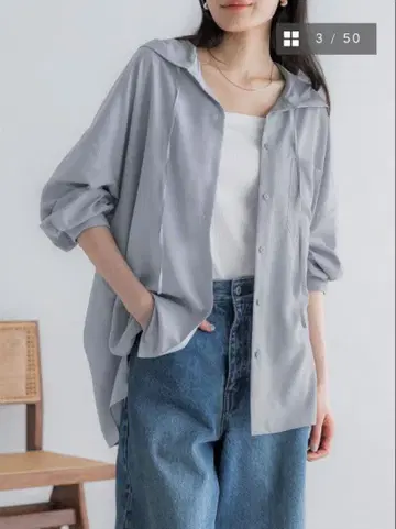 crewre 크루레 풀달 스팬 후드 셔츠 블루 사이즈 2