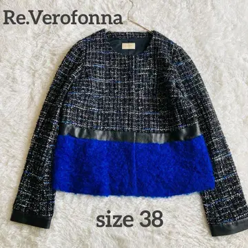 베로폰나 트위드 노카라 자켓 이소재 절개 38