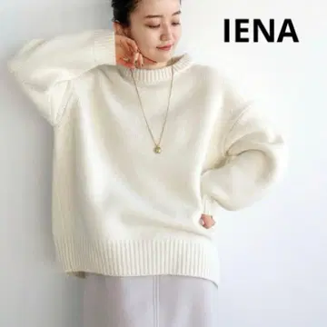 IENA 캐시미어 혼방 AQUA 3G 커브 소매 크루넥 풀오버 화이트