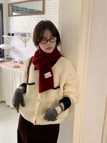 크리스마스풍 빨간 니트 머플러 한국 스타일