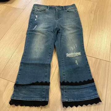 레이스 트리밍 플레어 데님 팬츠