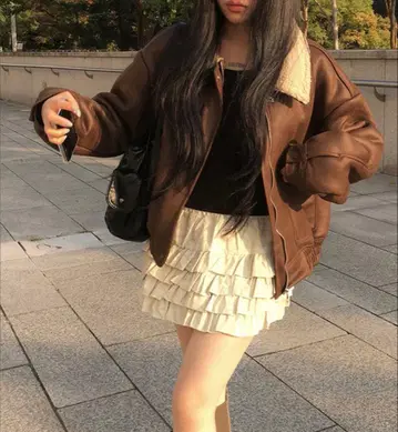 sona 퍼 스웨이드 무스탕 아우터 브라운