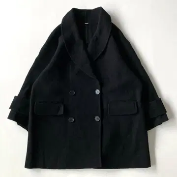 미라 오웬 접결 하프 기장 A라인 코트 P코트 울 블랙 카와구치 하루나