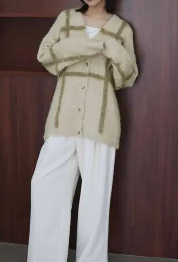 hellam 샤기 니트 체크 가디건