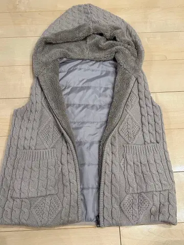 후드 부착 니트 베스트 리버서블