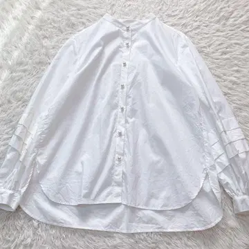 컨디션 최상 플라스테 펄 버튼 티어드 슬리브 밴드 카라 셔츠