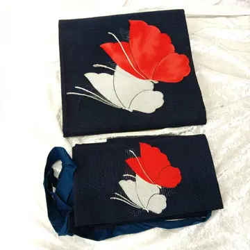 여름용 부착 오비 만들기 오비 경량 오비 기모노 일본 의류 나비 네이비