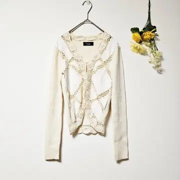 [ Dusk ] 더스크 가디건 꽃무늬 긴팔 시스루 니트 아이보리 (M)