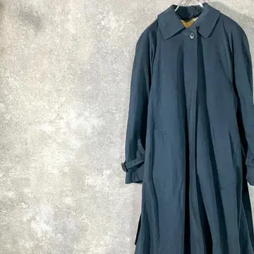 스텐카라 코트 긴팔 네이비 무지 롱 기장 히요쿠 버튼 울 어깨 패드