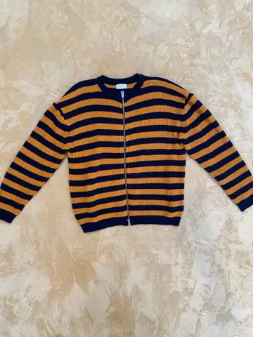오버 사이즈 니트 네이비 오렌지 스트라이프 가디건