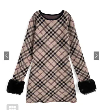 GRL 2Way 퍼 포함 체크 무늬 니트 미니 원피스[ru1375]