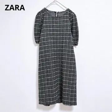 [ 자라 ] 원피스 무릎 기장 원피스 트위드 반팔 블랙 화이트 포멀
