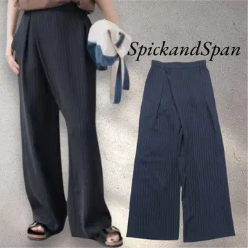 [ 미사용 새상품 ] 스픽 앤 스팬 드레이프 스트라이프 랩 팬츠 네이비