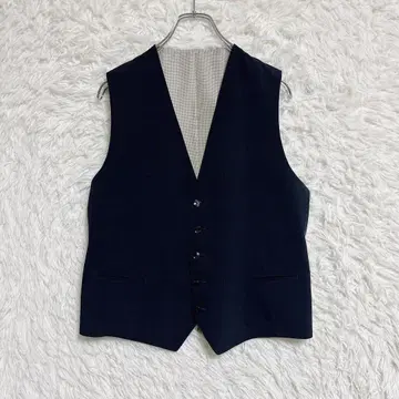 네이비 체크 무늬 수트 베스트 5 버튼