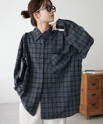 [ 미사용 ] discord 체크 무늬 빅 셔츠 네이비