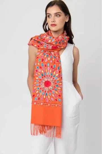 가격 인하 가능! 자수 오렌지 스톨 브로치 세트