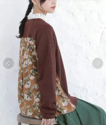 오샤레 워커 nOrLABEL 꽃무늬 절개 니트 가디건